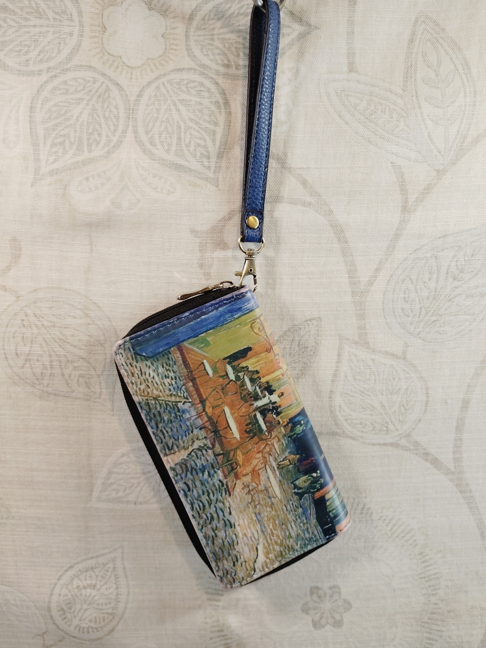 Blue Impressionist Wristlet Clutch with Detachable Strap
